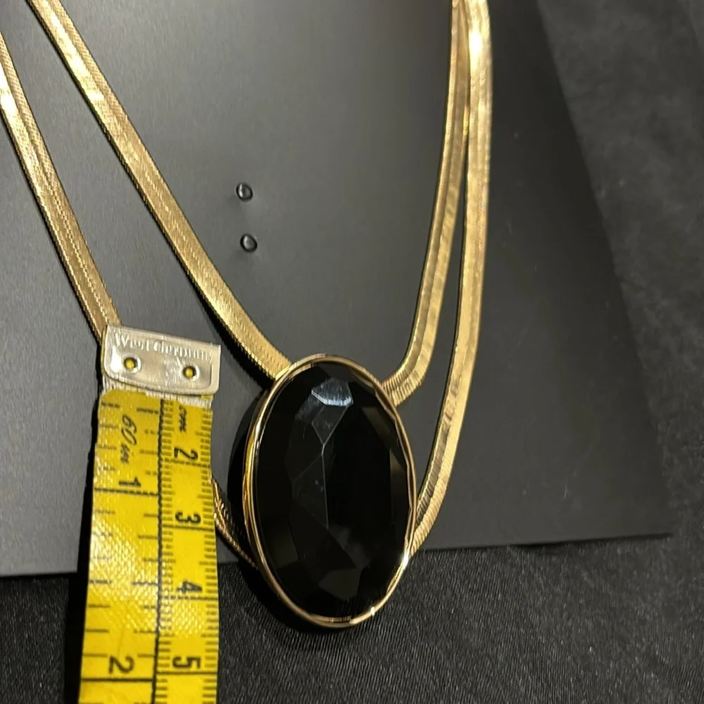 Thalia Sodi Statement Necklace Women's Gold-Tone Large Black Stone Doubl…